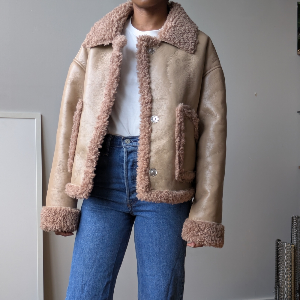 Cleo + Wolf Tan Reversible Shearling Jacket